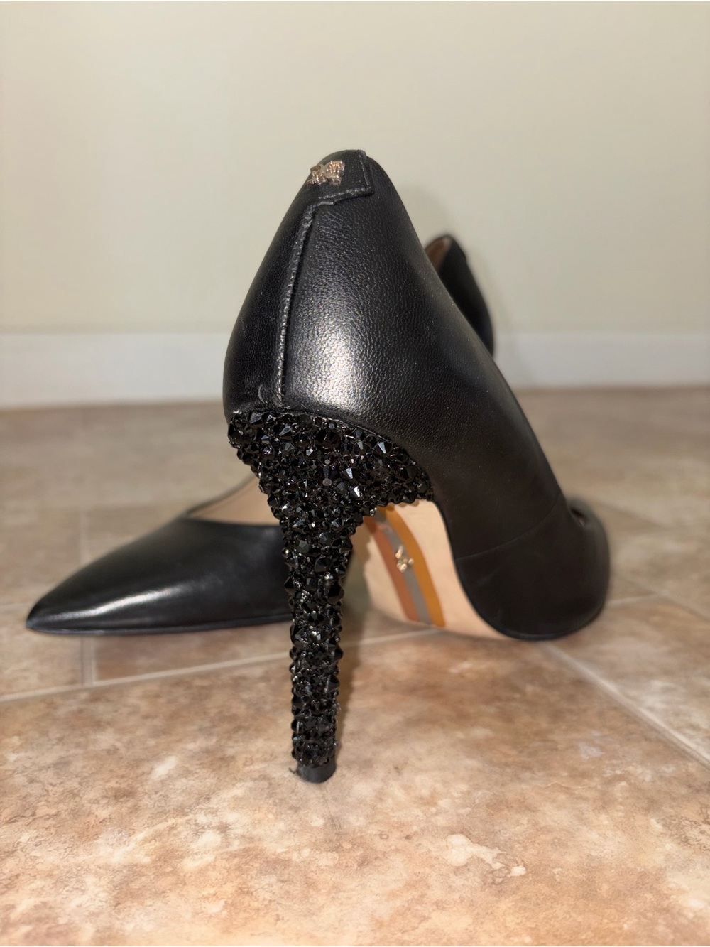 Sam Edelman Black Rhinestoned Crystal-Stone Stiletto Pumps - Women
